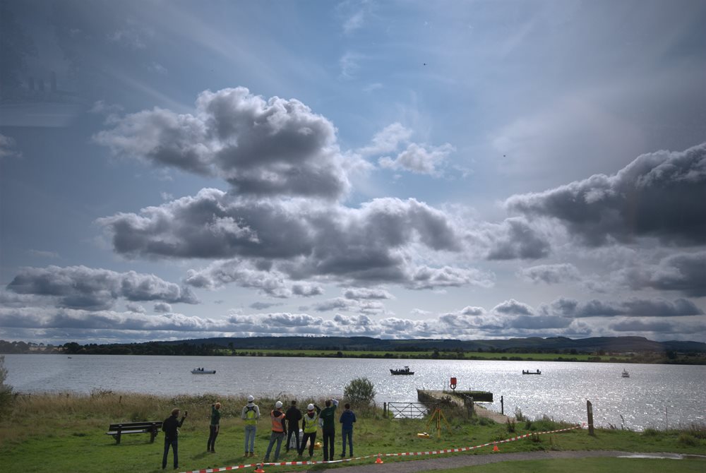 Loch Leven showing tiny drones in the sky